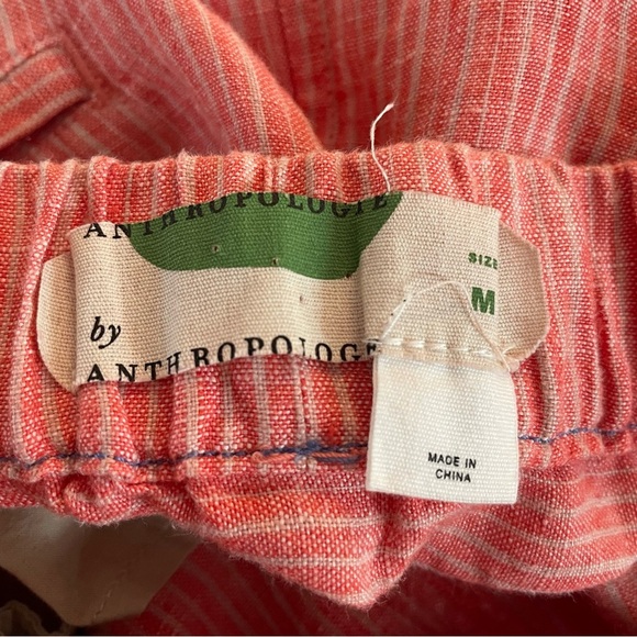 Anthropologie Coral Pink White Striped Linen Pull-On Pants 20242 - Picture 10 of 15